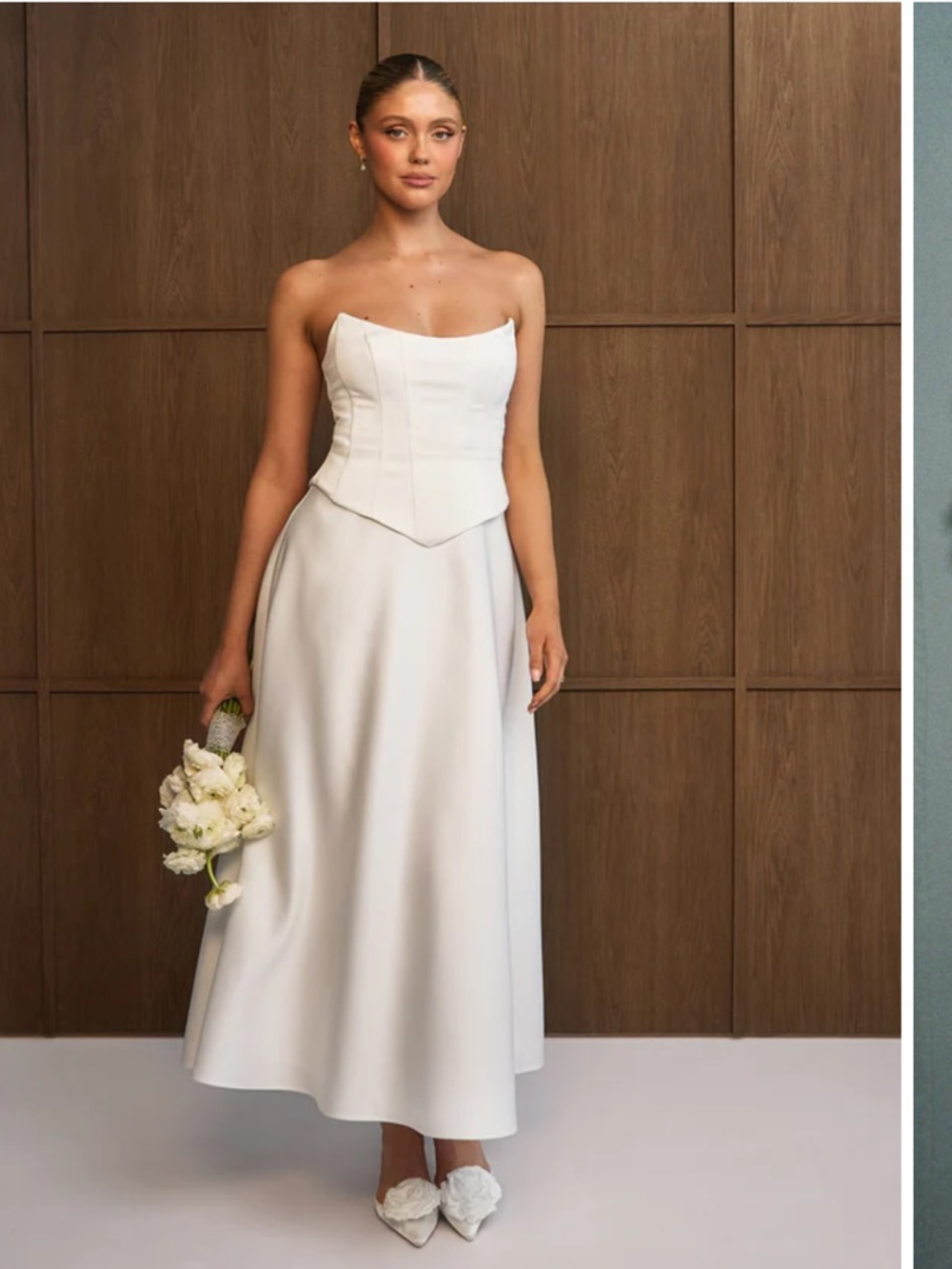Cindy Satin Corset Midi Dress - Ivory